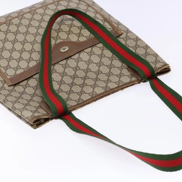 GUCCI GG Supreme Web Sherry Line Tote Bag PVC Beige Red 39 02 003 Auth 136269 - Picture 7 of 16